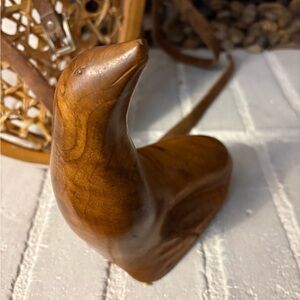 Handcrafted Brown Wooden Seal Sculpture